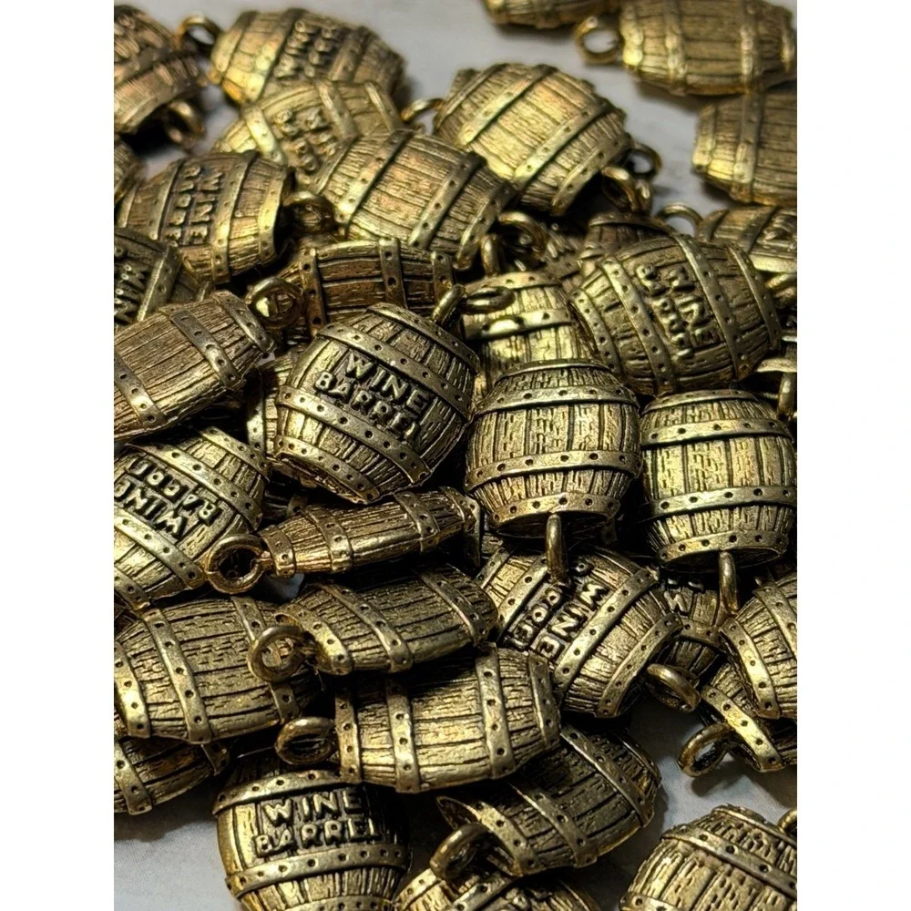 200+ METAL WINE CHARMS, WINE BOTTLE, BARREL, GLASS ANTIQUE‎ BRONZE COLOR (2849)